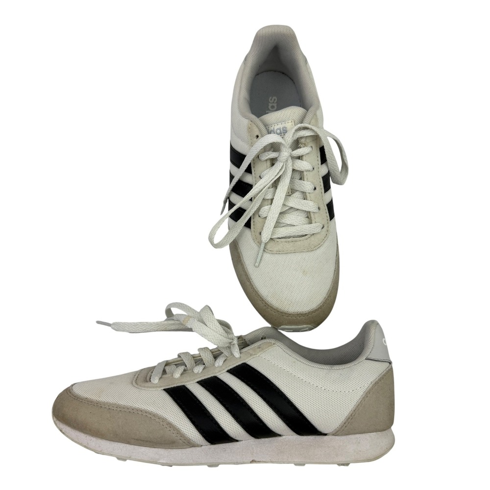Adidas V Racer 2.0 Shoes Womens 6 White Black Suede Striped Running Sneakers